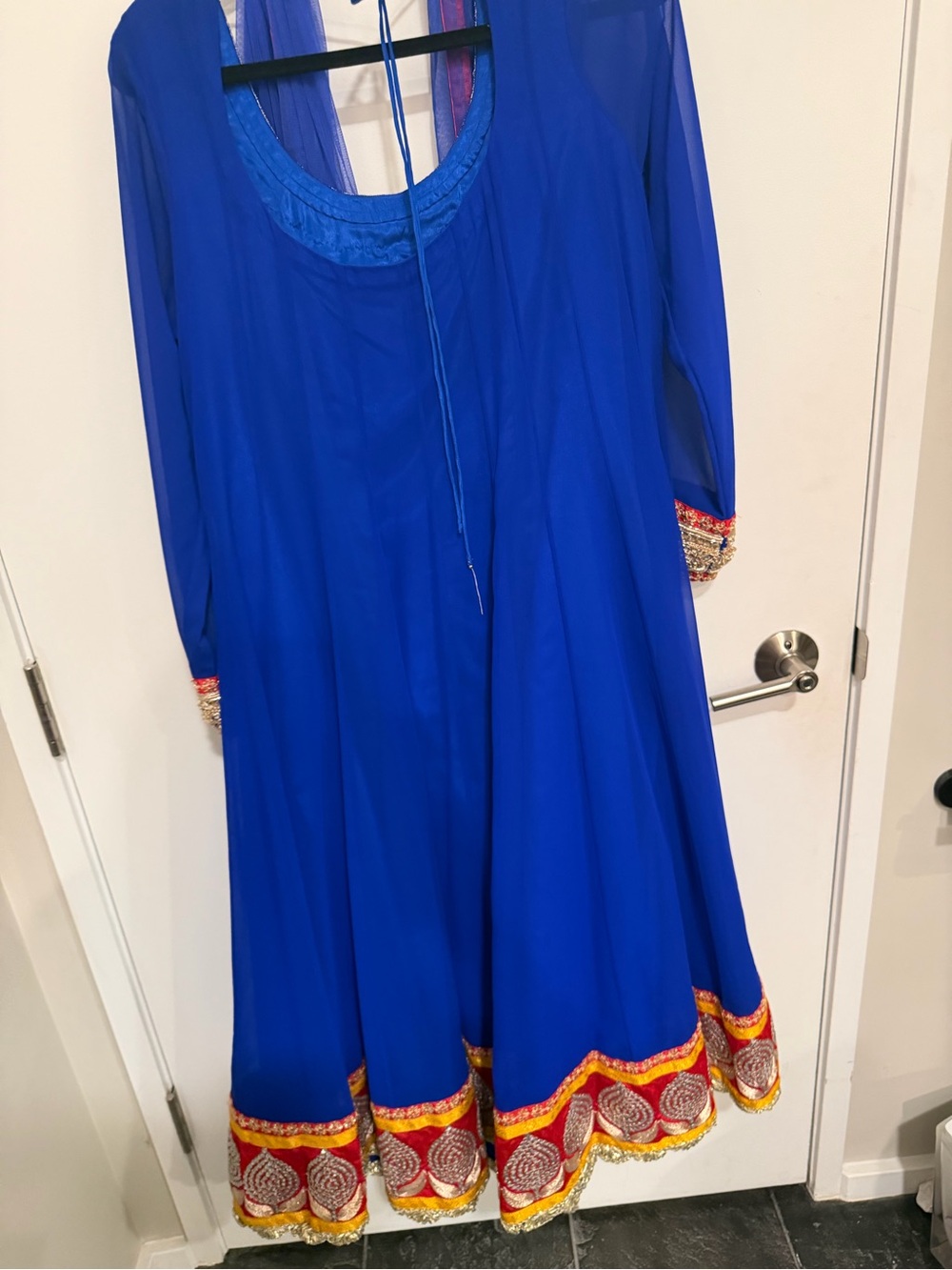 Girls Royal Blue Embellished Anarkali Dress